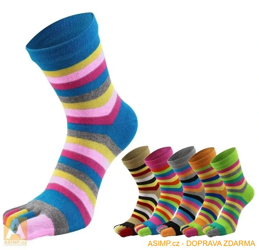Dámské pruhované prstové ponožky (růžová) / A-002197 / DOPRAVA ZDARMA