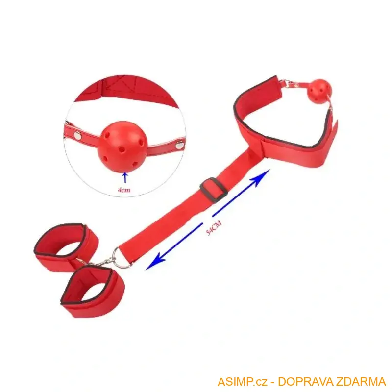 BDSM sexuální hračka - pouta s roubíkem (červená) / A-001346 / DOPRAVA ZDARMA
