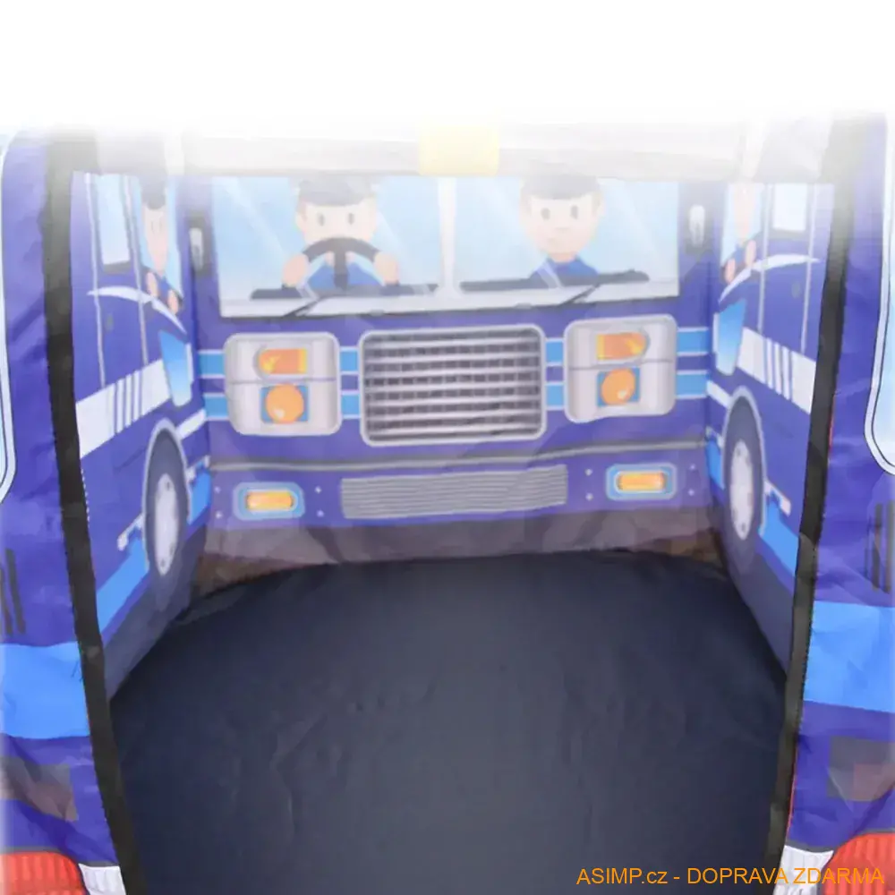 Stanový domek, policejní auto se střešním oknem