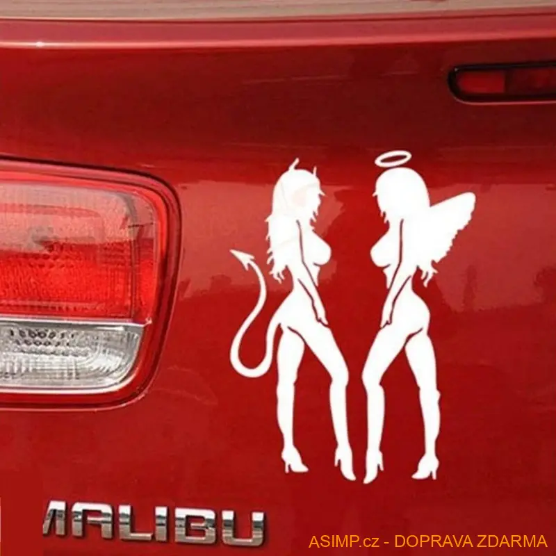 Samolepka na auto - Anděl & ďáblice / A-000899 / DOPRAVA ZDARMA