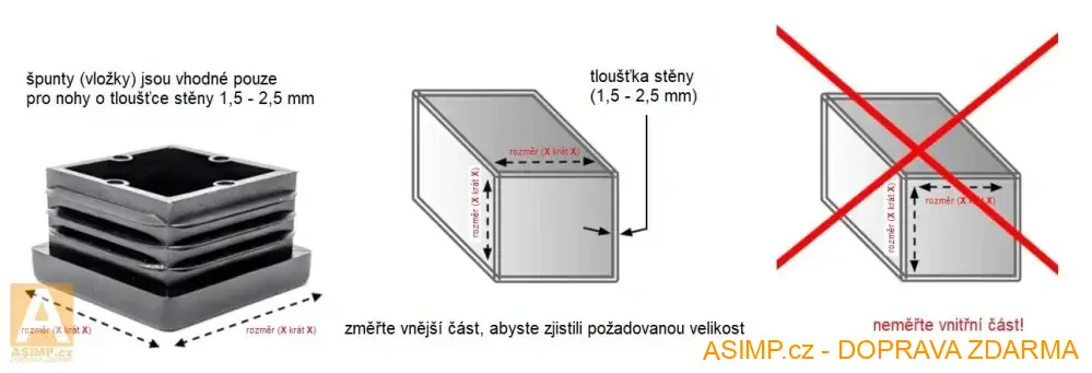 Špunty na nohy židle (13 x 13 mm - čtvercové - 10 ks) / A-000461 / DOPRAVA ZDARMA