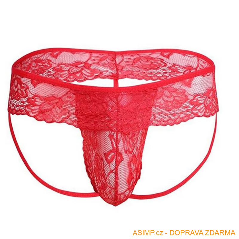 Pánská erotická krajková tanga (barva červená - velikost XL) / A-004132 / DOPRAVA ZDARMA
