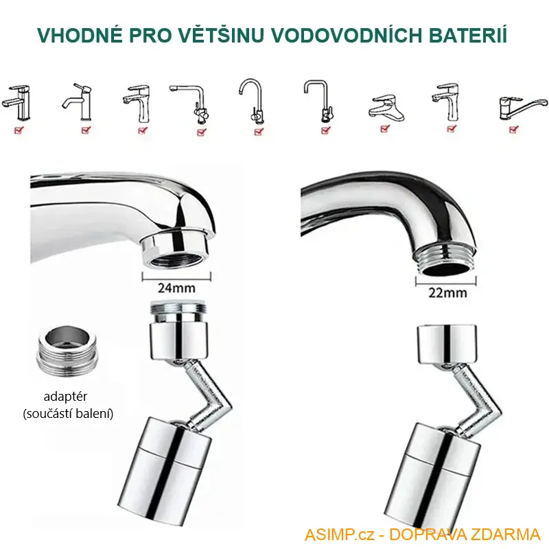 Otočný 720° perlátor na vodovodní baterii (1 mód) / A-004018a / DOPRAVA ZDARMA
