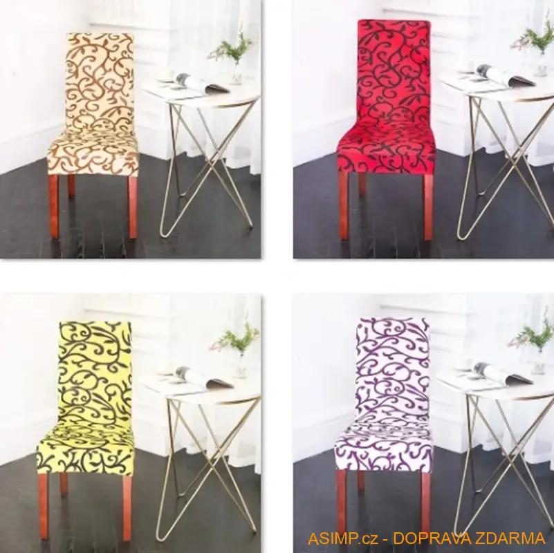 Strečový potah na židli - Ornament (žlutá) / A-000925 / DOPRAVA ZDARMA