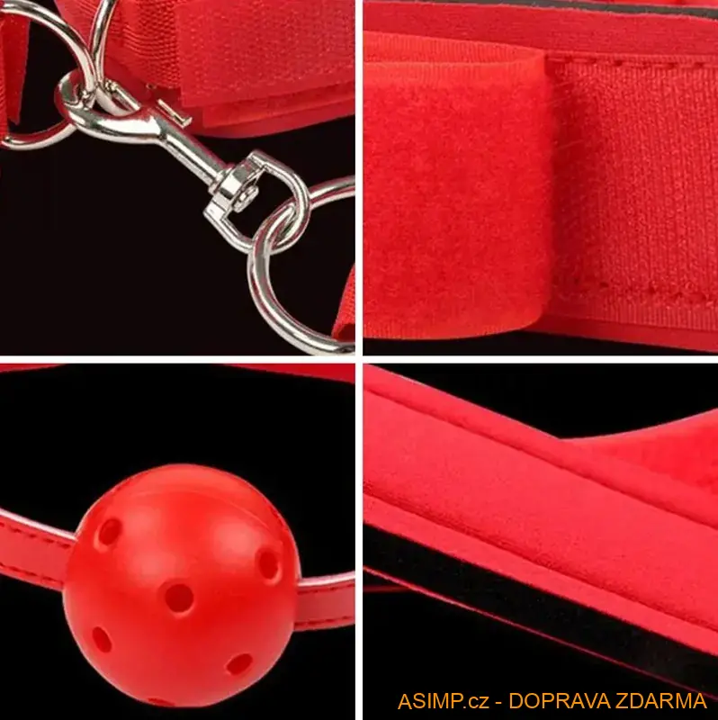 BDSM sexuální hračka - pouta s roubíkem (červená) / A-001346 / DOPRAVA ZDARMA