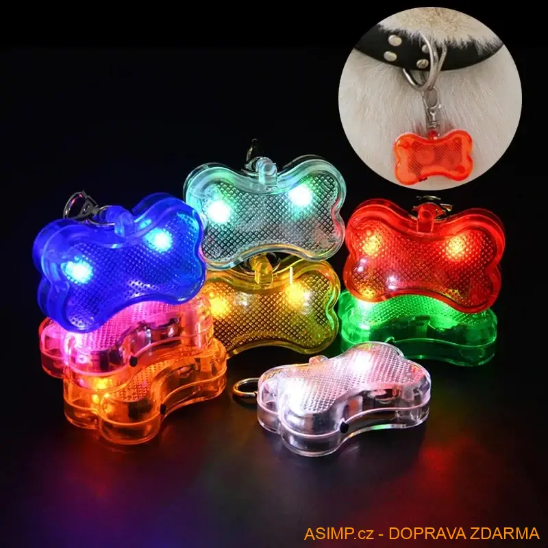 Svítící přívěsek pro psy - Kost (barva červená) / A-000546 / DOPRAVA ZDARMA