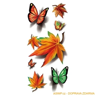 3D dočasné tetování - Listí a motýli / A-004010 / DOPRAVA ZDARMA